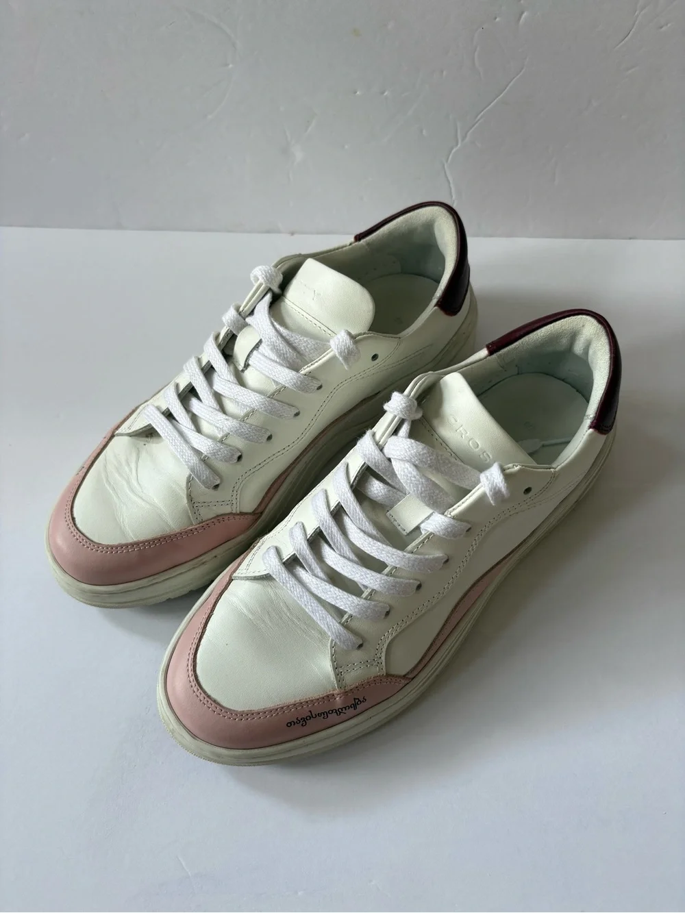 Crosty Onda White Pink Sneakers Flats Casual Freedom Leather Handmade 10 Preppy